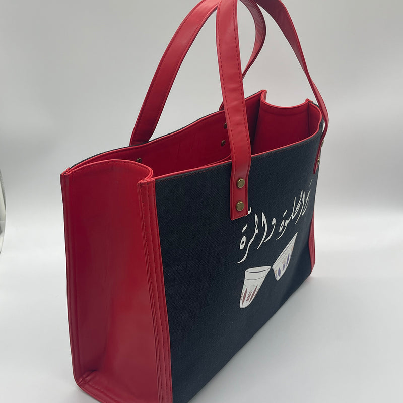Burlap black with shaffe - Tote Bag/Red