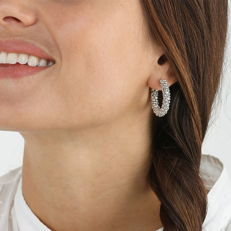 Silver Plated Hoops Earrings - mini beads