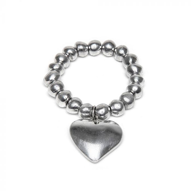 Aluminium Elastic Bracelet - Beads with flat heart