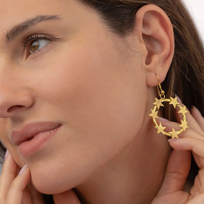 Nickel Earrings circle with stars gold plated