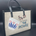 Burlap beige with shaffe Coffee is always the answer - Tote Bag/Black