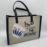 Burlap beige with shaffe Coffee is always the answer - Tote Bag/Black