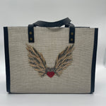 Burlap beige with wings and heart - Tote Bag