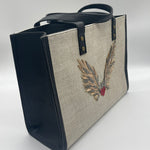 Burlap beige with wings and heart - Tote Bag