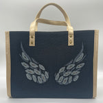 Burlap black with wings - Tote Bag/Gold