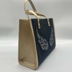 Burlap black with wings - Tote Bag/Gold