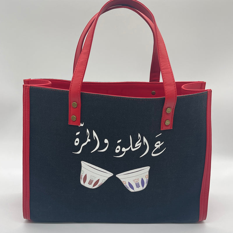 Burlap black with shaffe - Tote Bag/Red